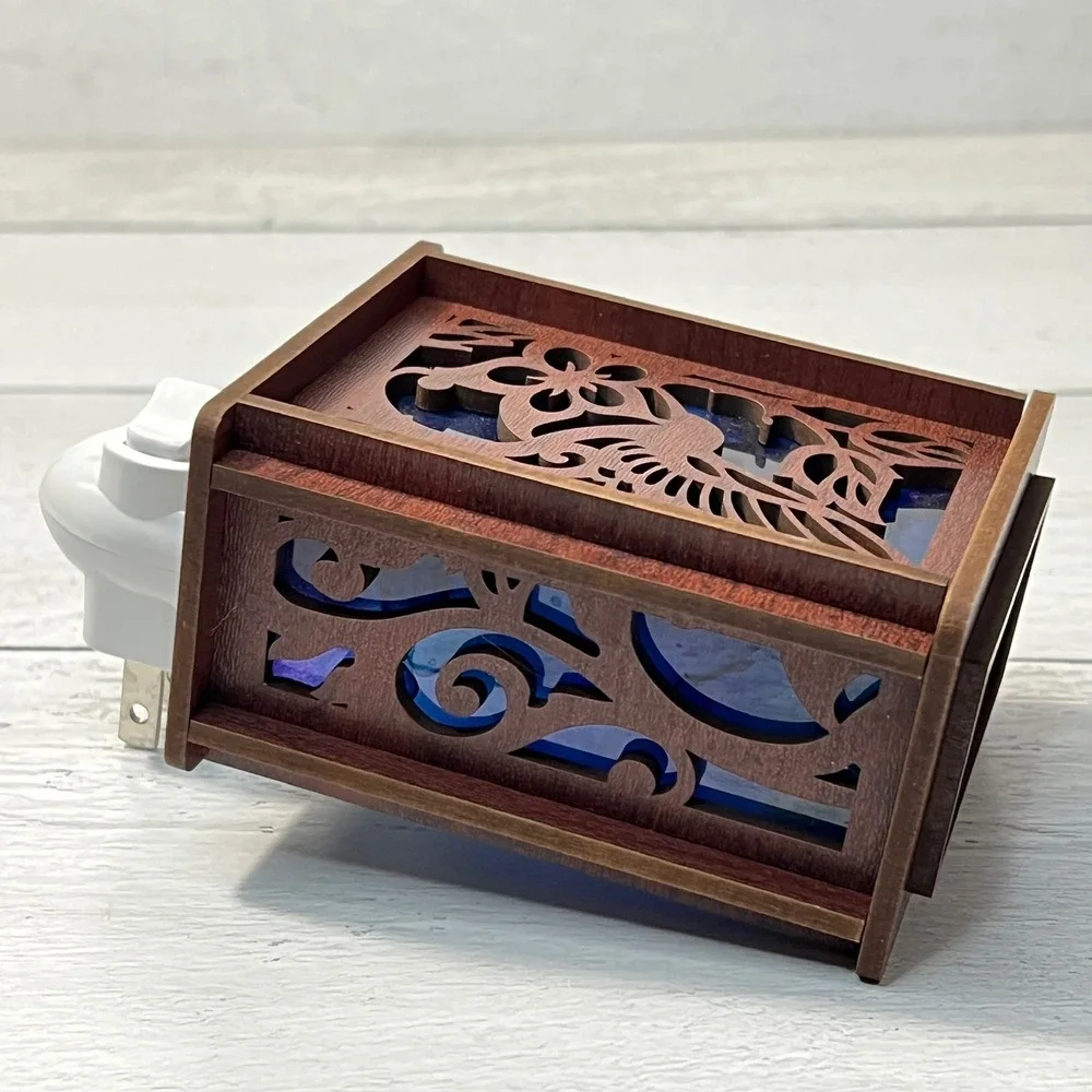 Hummingbird Lantern Night Light Wood Laser Cut Blue Light Plug In‎ Handmade